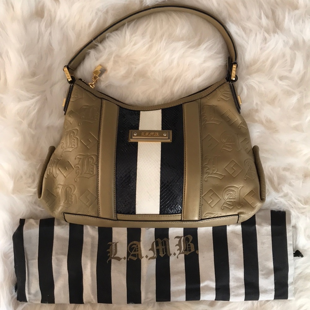 NWOT L.A.M.B. Gold leather embossed shoulder purse